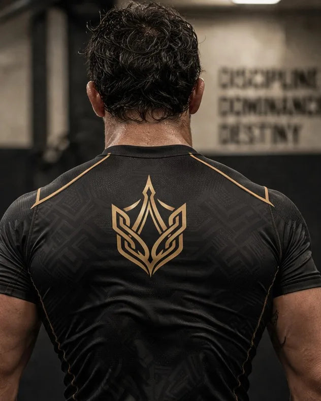 Rashguard FOUNDATION de AUREN, vista trasera con emblema dorado dominante